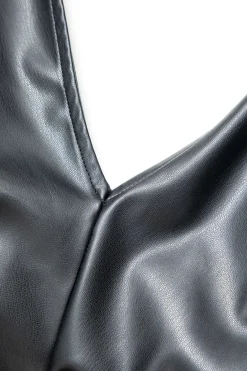 V-neck Faux Leather Cut Out Drawstring Midi Dress