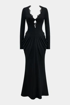 V-Neck Hollow Out Long Sleeve Maxi Dress