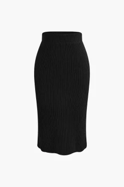 V-neck Long Sleeve Sweater And Skirt Set