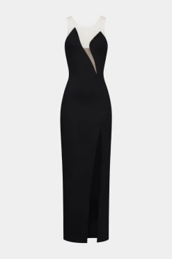 V-Neck Patchwork Cut Out Sleeveless Midi Dress
