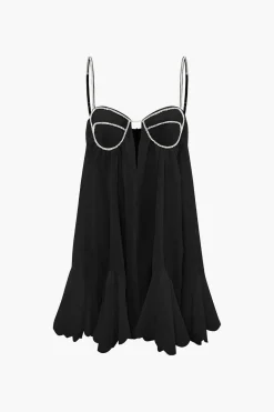 V-neck Rhinestone Decor Mini Dress