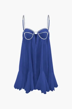 V-neck Rhinestone Decor Mini Dress