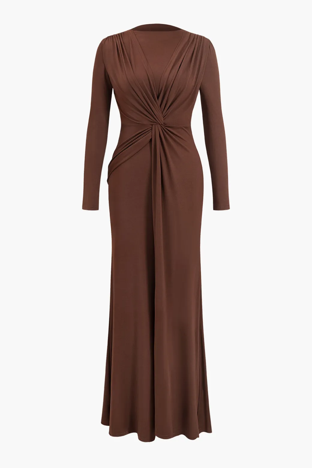 V-Neck Ruched Long Sleeve Maxi Dress