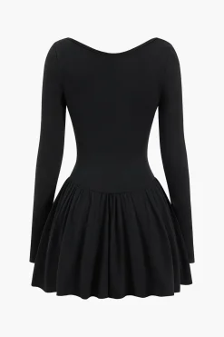 V-Neck Ruched Long Sleeve Mini Dress