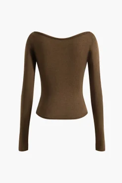 V-Neck Ruched Long-Sleeve Top