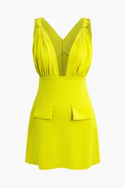 V-Neck Ruched Mini Dress
