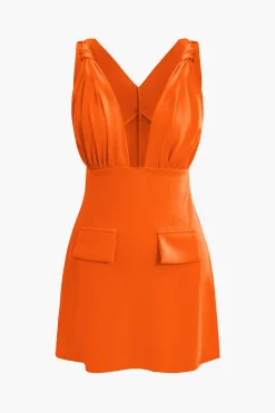 V-Neck Ruched Mini Dress