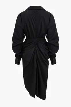 V-Neck Ruched Slit Midi Dress