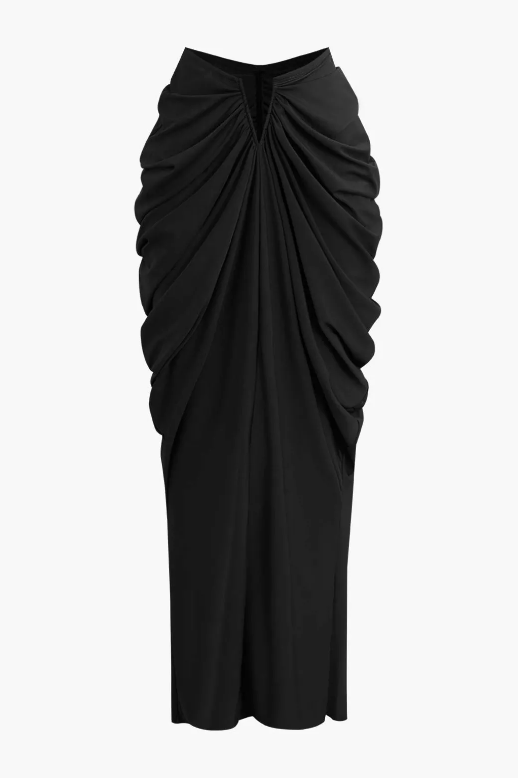 V-neck Ruched Top And V-shape Cut Waist Maxi Skirt Set