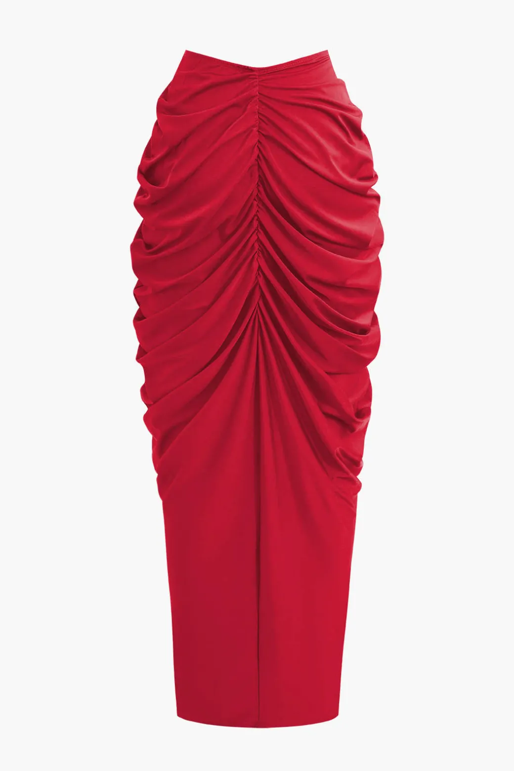 V-neck Ruched Top And V-shape Cut Waist Maxi Skirt Set