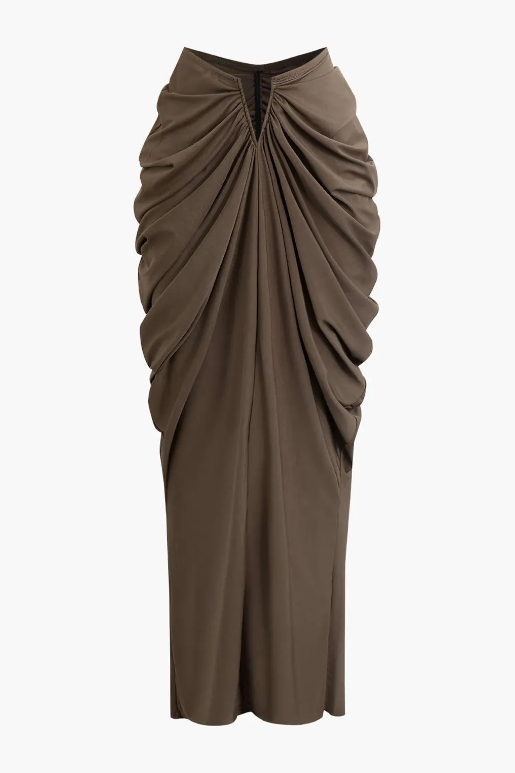 V-neck Ruched Top And V-shape Cut Waist Maxi Skirt Set