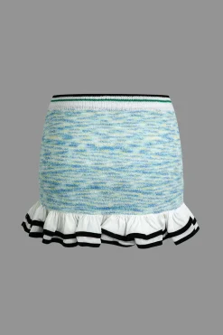 V-Neck Sleeveless Knit Tank Top And Ruffle Mini Skirt Set