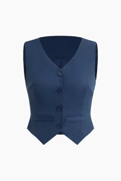 V-neck Vest And Pleated Mini Skirt Set