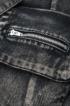 V-waist Buckle Flap Pocket Denim Cargo Skirt