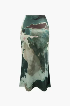 Watercolor Print Midi Skirt