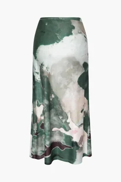 Watercolor Print Midi Skirt