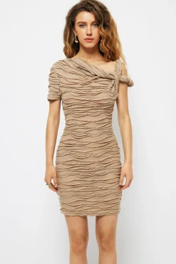 Wave Texture Twist Asymmetrical Mini Dress