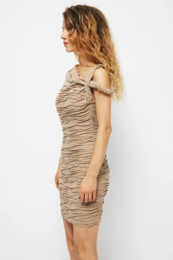 Wave Texture Twist Asymmetrical Mini Dress