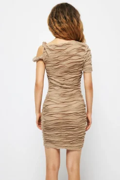 Wave Texture Twist Asymmetrical Mini Dress
