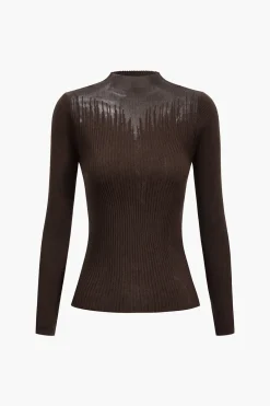 Wool Contrast Knit Long-Sleeve Top
