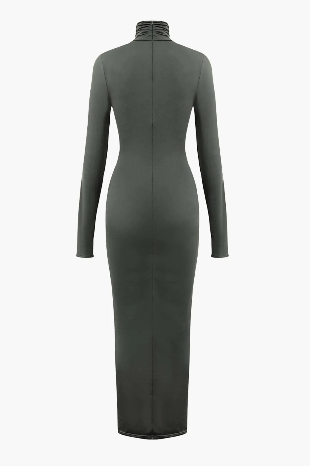Wrap Ruched High Neck Long Sleeve Maxi Dress
