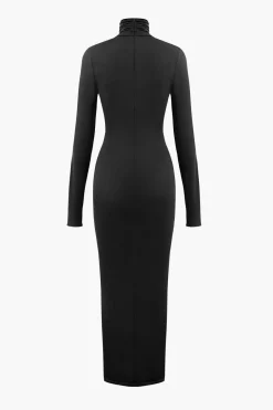 Wrap Ruched High Neck Long Sleeve Maxi Dress