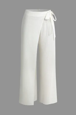 Wrap Tie Linen Wide Leg Pants