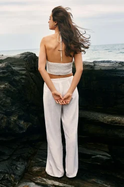 Wrap Tie Linen Wide Leg Pants