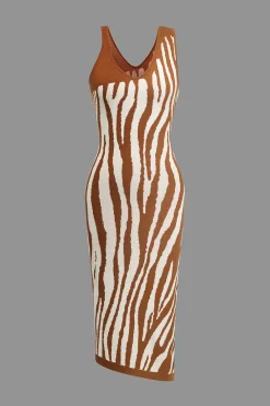 Zebra Print Asymmetrical Midi Dress