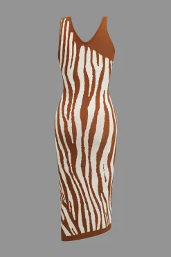 Zebra Print Asymmetrical Midi Dress