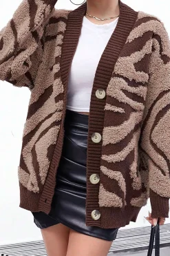 Zebra Stripe Textured Sweater Cardigan