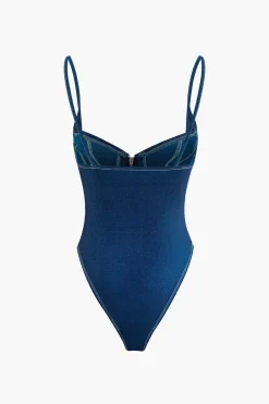 Zip Up Denim Sleeveless Bodysuit