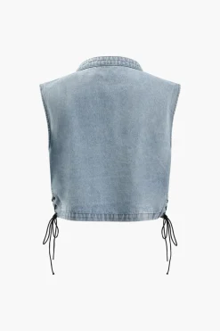 Zip Up Side Tie Denim Sleeveless Top