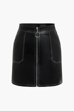 Zip-Front Faux Leather Mini Skirt