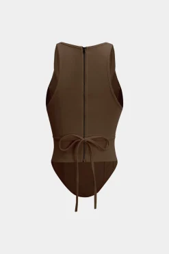 Zipper Tie-Up Corset Waist Tank Top