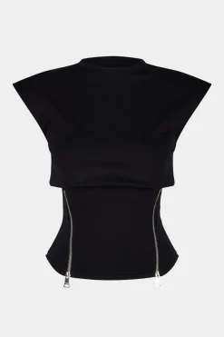 Zippered Short Sleeve Tank Top