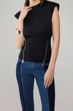 Zippered Short Sleeve Tank Top
