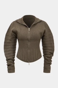 Zippered Sweater Long-Sleeve Top